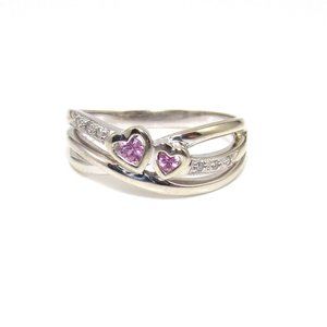 10K White Gold Pink Sapphire Diamond Heart Band Ring Size 7.25